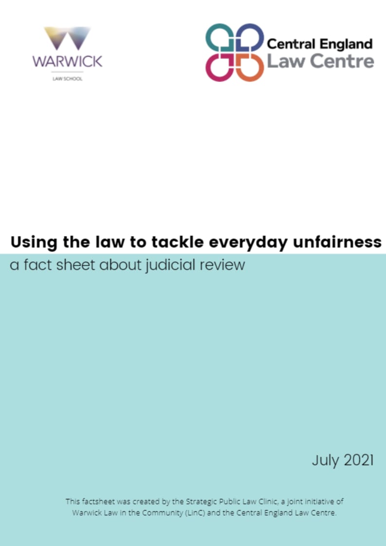 Brochure that reads "Using the law to tackle unfairness" 